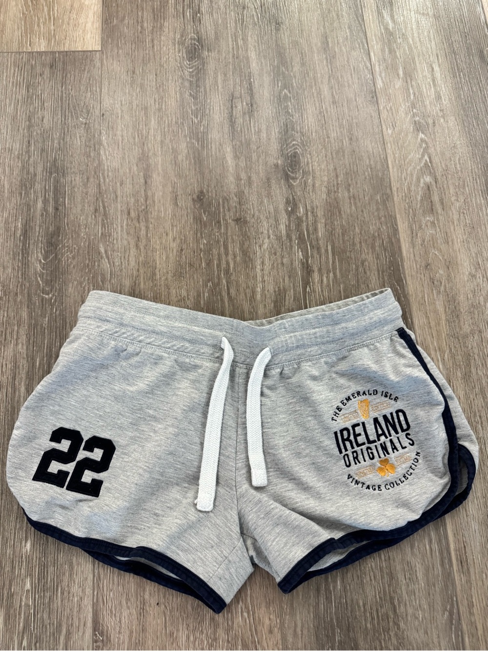 Women's Light Gray Athletic Shorts with Navy Trim